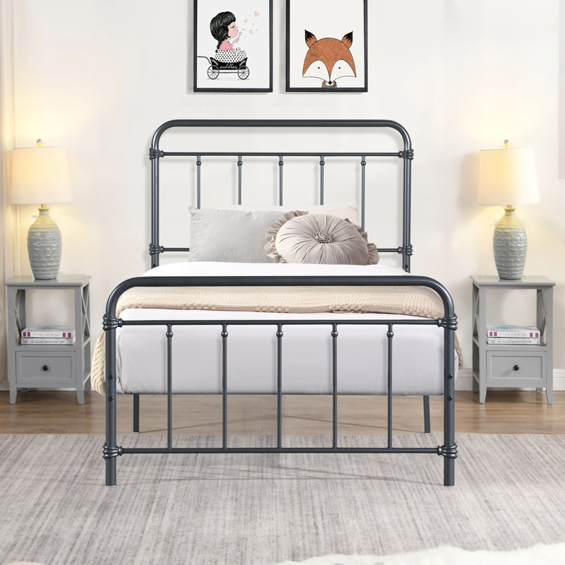 Lit plateforme double en métal Justine, Grand, Gris foncé
