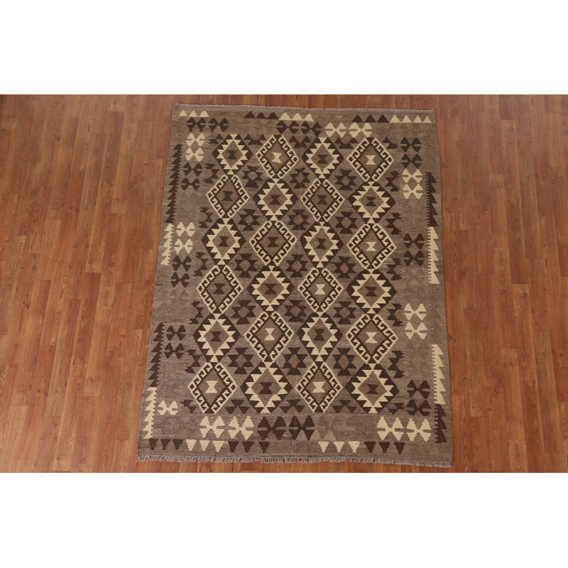 Tapis kilim réversible en laine brun 5 x 6
