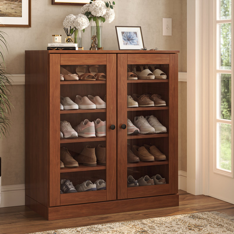 Armoire de rangement pour chaussures 100% en bois massif avec portes réglables et rangement pour chaussures empilable, l 32 po x H 35,75 po