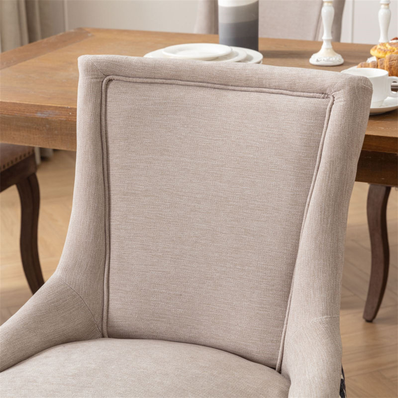 A&a furniture ultra side dining chairs | set of 2 | thickened fabric, solid wood legs | bronze nailhead, Brown