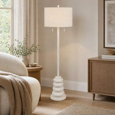 Lampe sur pied en résine crème de 149 cm de hauteur avec abat-jour cylindrique en lin naturel