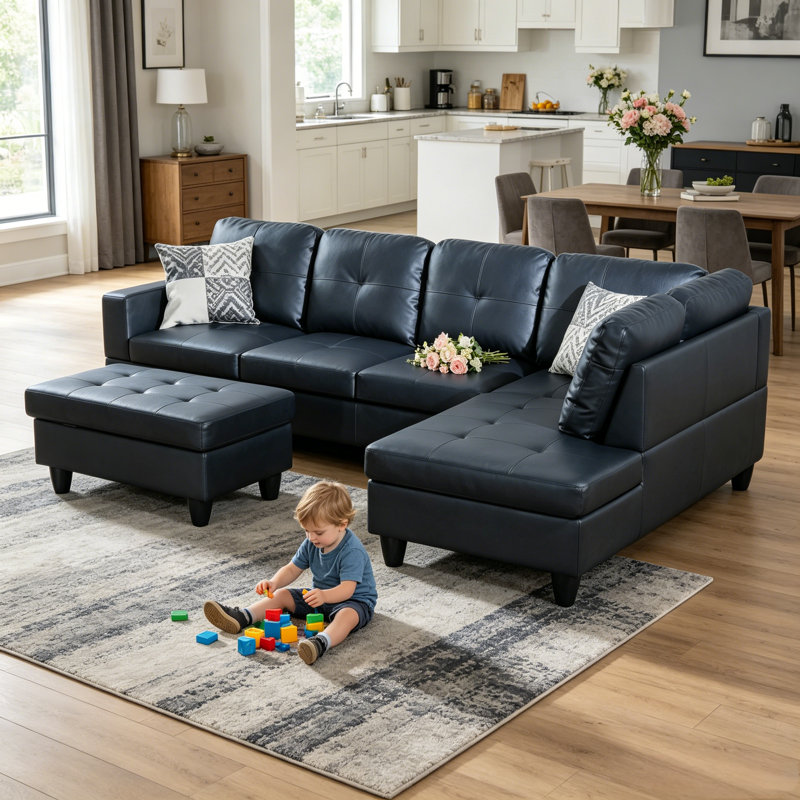 Maumee Upholstered Sectional, Black, Right Hand Facing