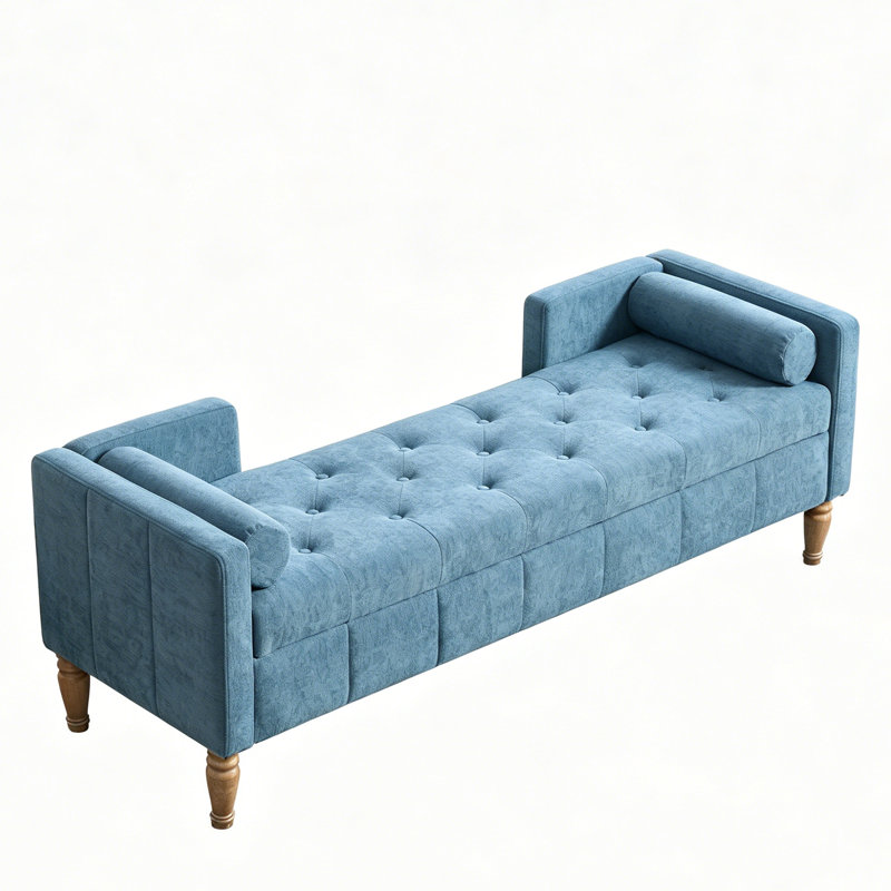 Banc de rangement à dessus rabattable en chenille l 64,6 po Laura, Bleu