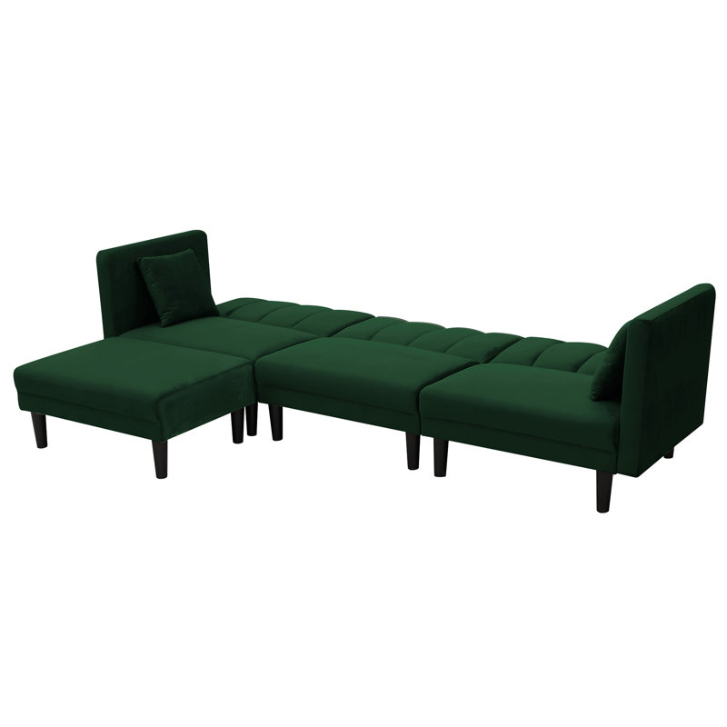 Canapé-lit modulaire réversible avec 2 coussins , Velours vert foncé