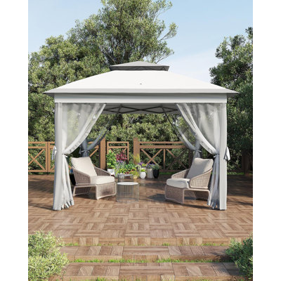 Tente de pavillon de jardin 11 pi x 11 pi avec moustiquaire, abri de jardin à installation facile, abri de jardin imperméable et résistant aux rayons UV, abri pour patio / cour arrière