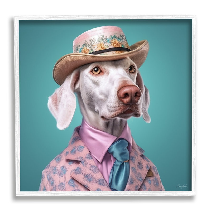 Chien de fantaisie encadré Az-175 par Roozbeh, Cadre blanc, H 17 po x l 17 po x P 1,5 po