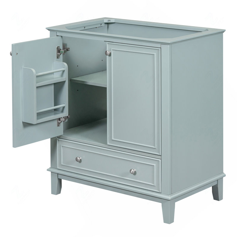 Meuble-lavabo 30 po sans lavabo, base seulement, armoire de salle de bain multifonctionnelle avec portes et tiroir, structure solide et panneau de fibres à densité moyenne, vert