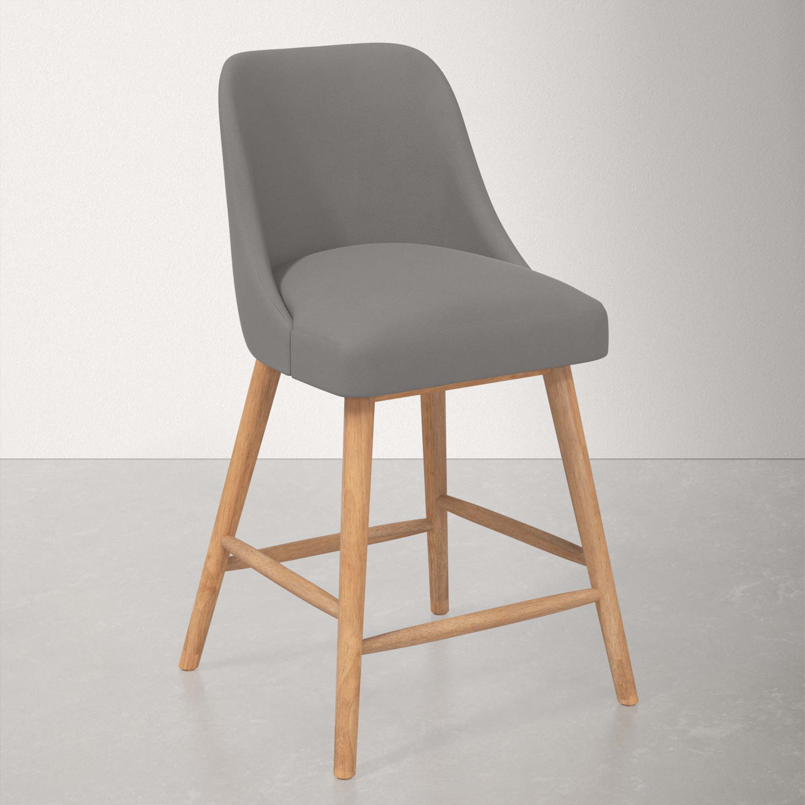 Gallie Stool, Natural Wood, Counter Stool (27" Seat Height), Classic Otter Performance Velvet