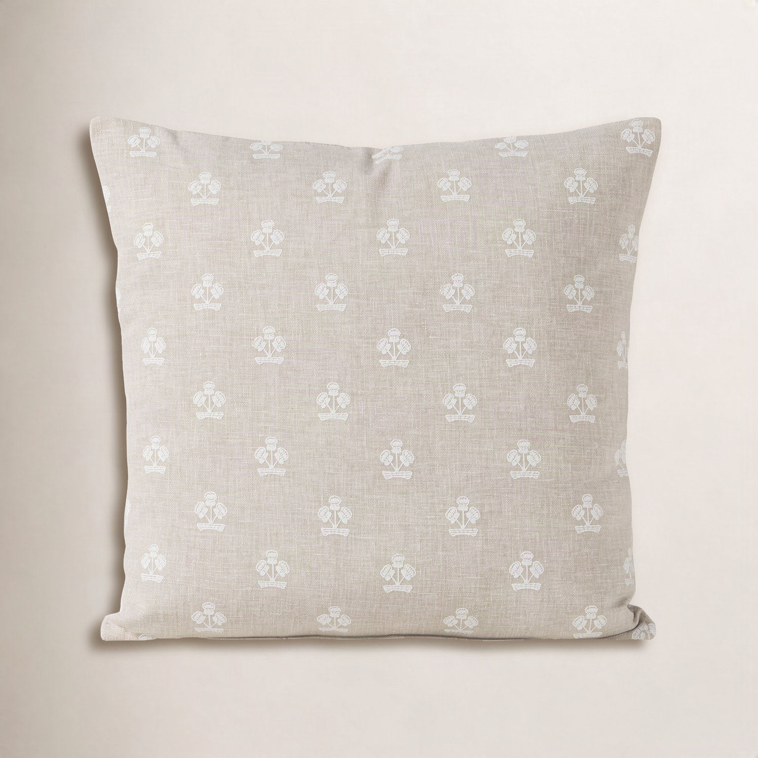 Hamachi Cotton Throw Pillow, Feather, Square 20", Linen Beige Floral