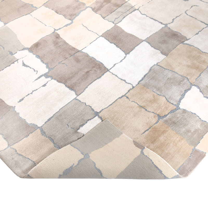 Natural Contemporary Silk Metal Blend Rug, Rectangle 9' x 12'