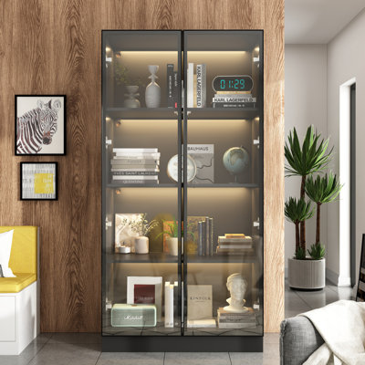 63'' H x 31.5'' W 4-Layer Bookcase with Glass Doors and LED Light