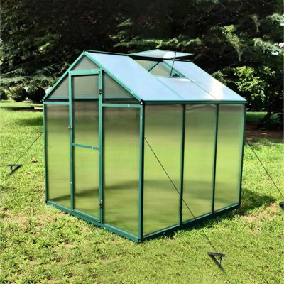 Serre en polycarbonate de 6 pi x 6 pi - Hauteur de gain et cadre en aluminium robuste résistant au vent pour l'extérieur