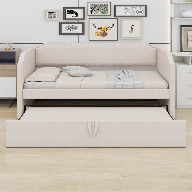 Lit de jour rembourré avec lit gigogne, Beige