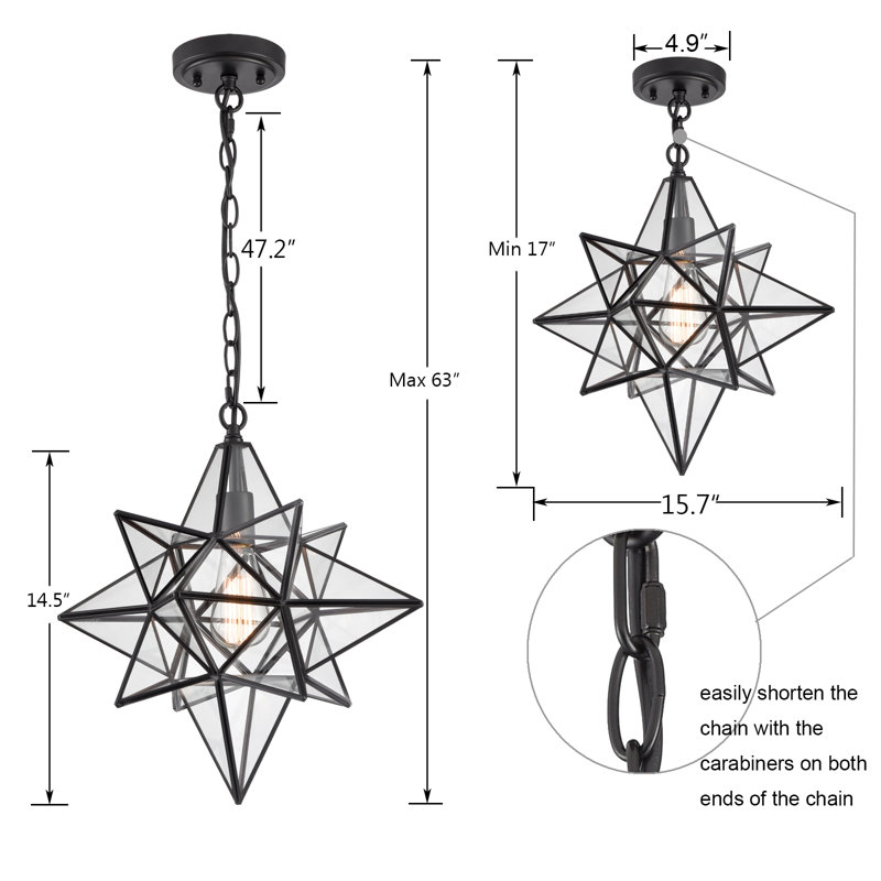 Luminaire suspendu Moravian Star, H 63 po x l 17 po x P 15,7 po, Noir