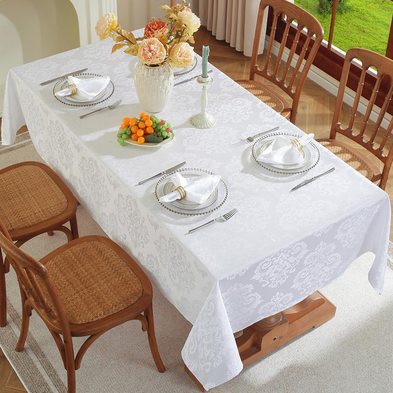 Nappe florale jacquard pour table rectangulaire 60 x 84 po, blanc