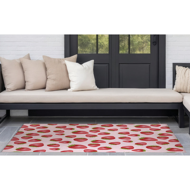 Summer Strawberries Outdoor Rug, Rectangle 4' x 6'