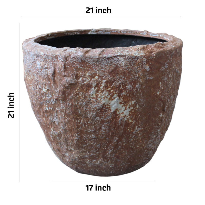 Pot à fleurs rond en grès de style bol, fabriqué à la main, brun