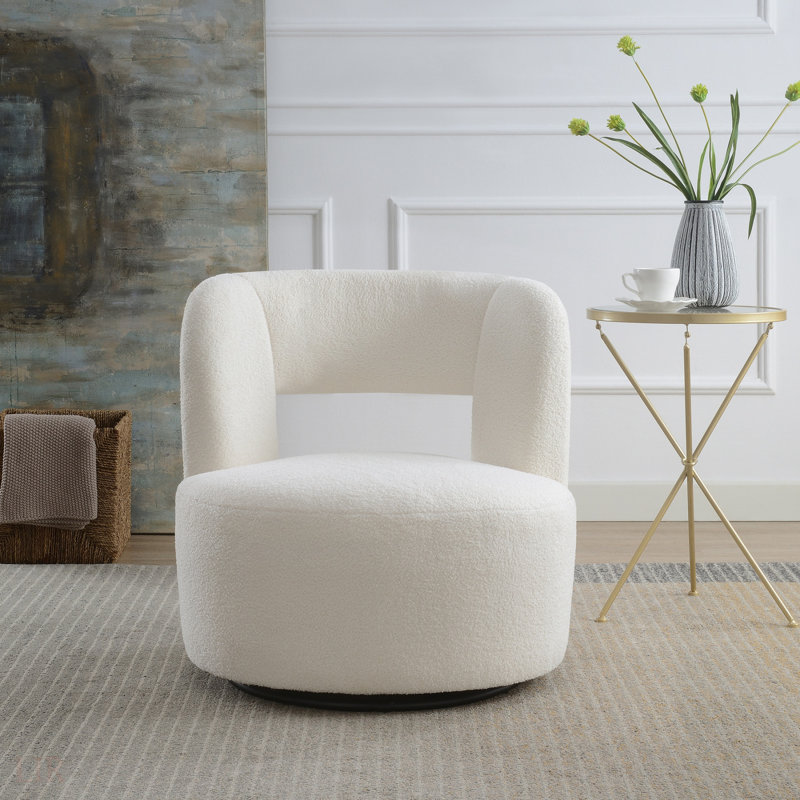 Fauteuil demi-tonneau pivotant avec tissu en peluche doux, fauteuil d'appoint rond confortable pour le salon, tissu performance rembourré