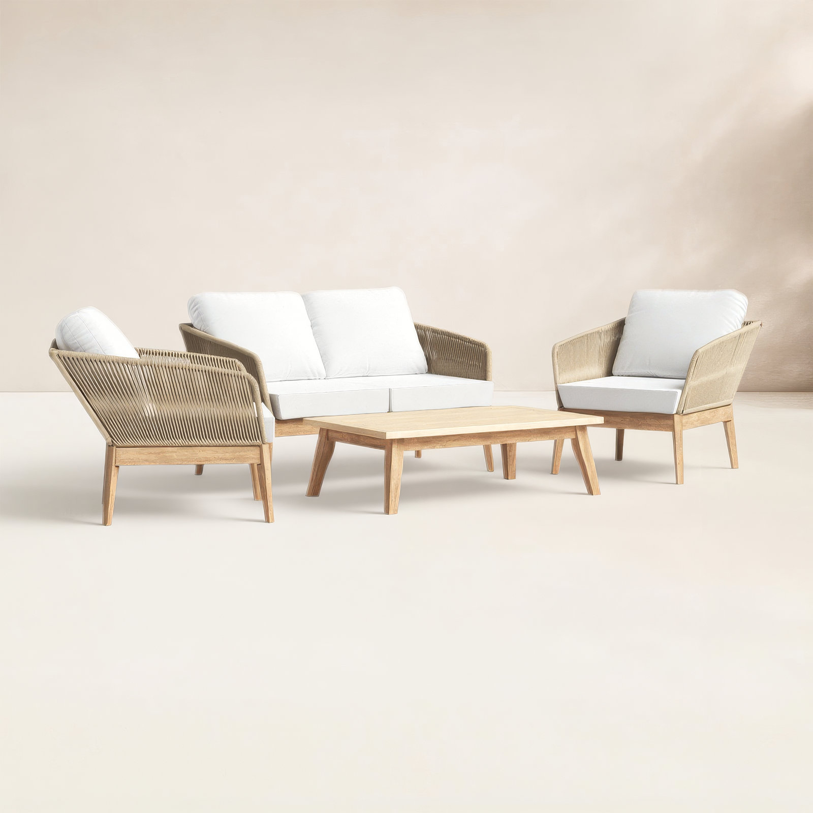 Bowery 4 Piece Sofa Seating Group with Cushions, Beige