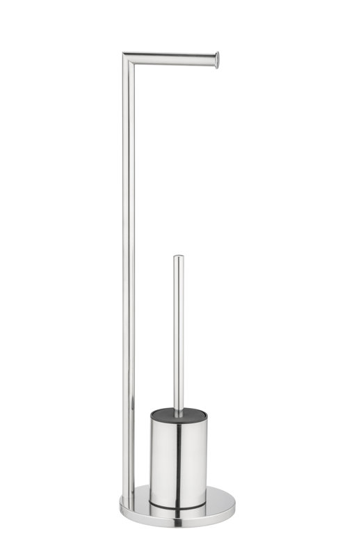 Latitude Run free-standing toilet set, Mod. Assif, with toilet roll holder and toilet brush, Shiny stainless steel