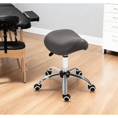 Ergonomic Saddle Stool For Medical Offices And Massage Parlors - Adjustable Height From 19.5" To 24", Grey Faux Leather, Smooth Glide Rolling With Comfortable Seat Spa Salon Use 360 Degree Swivel,