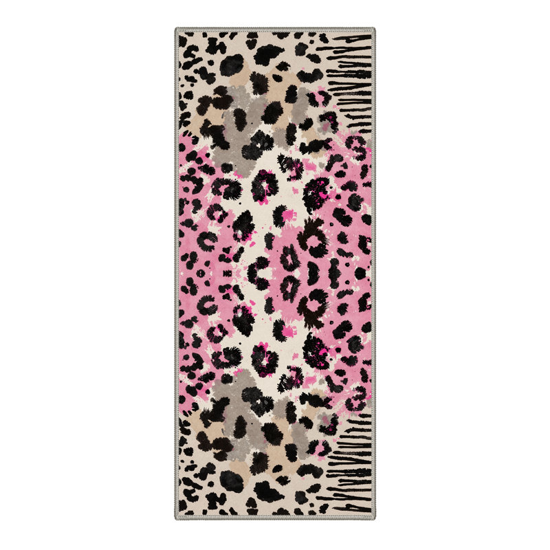 Verona Animal Leopard Print Machine Washable Pink / Beige / Black / Gray Indoor Area Rug with Non-Slip Backing