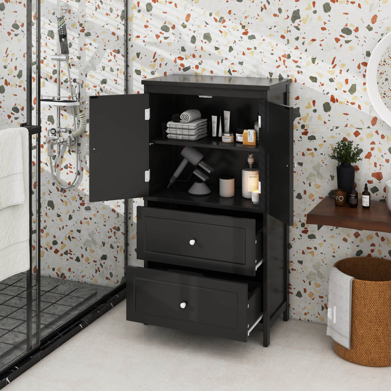 Armoire de rangement de salle de bain avec tiroirs, tablette réglable, Noir