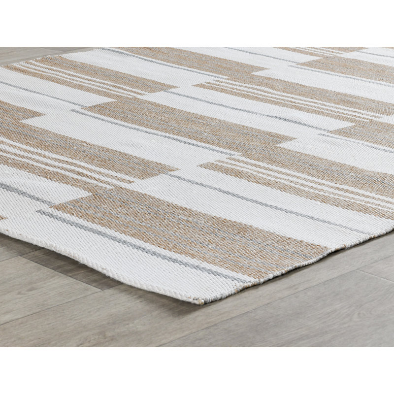 Cintra Indoor Outdoor Handwoven Stripe Ivory Area Rug, Rectangle 8' x 10'