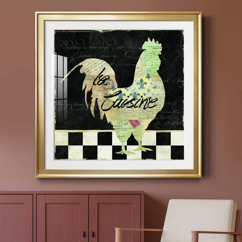 Coq français - cadre photo, Papier encadré doré, H 34,5 po x l 34,5 po x P 1,5 po
