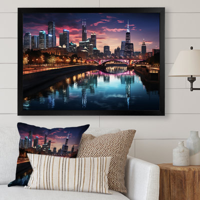 «Chicago Cityscape By Night IV», reproduction sur toile