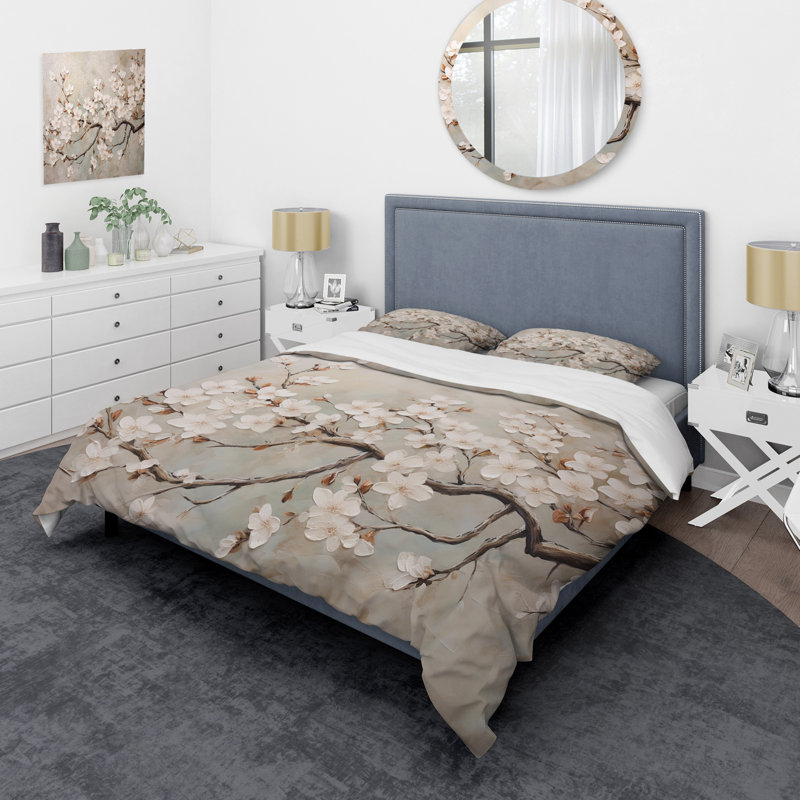 Ensemble de housse de couette Minimalisme blanc et gris Cherry Blossom III - Cherry Blossom