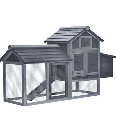 59" Chicken Cage For Outdoor, Gray Wood - , With 2 Doors, Nesting Box, And Easy Cleaning Tray Wooden House, , Construction, Box Removable Dirt