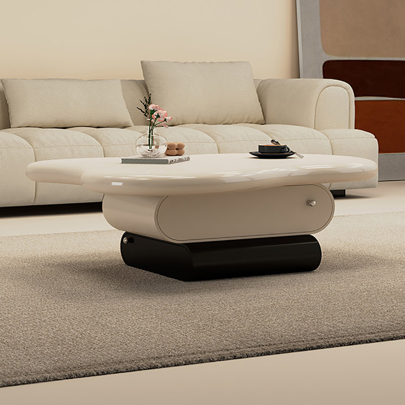 Table basse à piédestal avec rangement, H 14,2 po x L 51,2 po x l 23,6 po, Beige