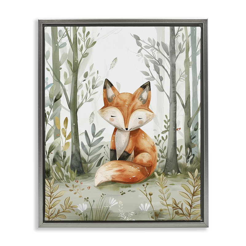  «Soft Woodland Fox Floater» par LSR Design Studio, H 21 po x l 17 po, Cadre flottant gris lustré