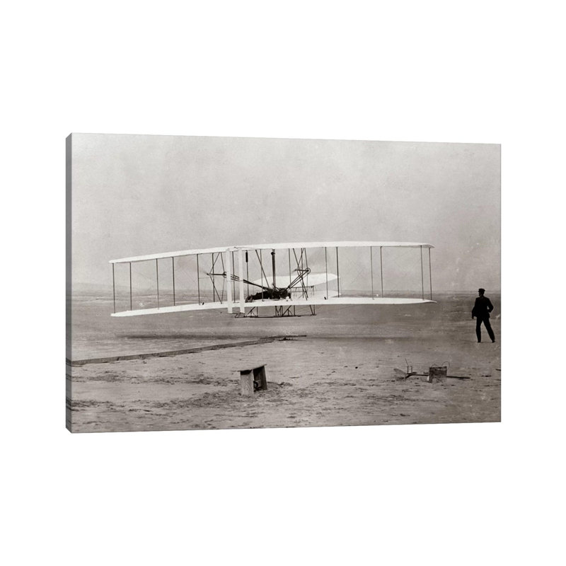 1903 Wright Brothers' Plane Taking Off At Kitty Hawk North Carolina The USA by Vintage Images - Wrapped Canvas Print