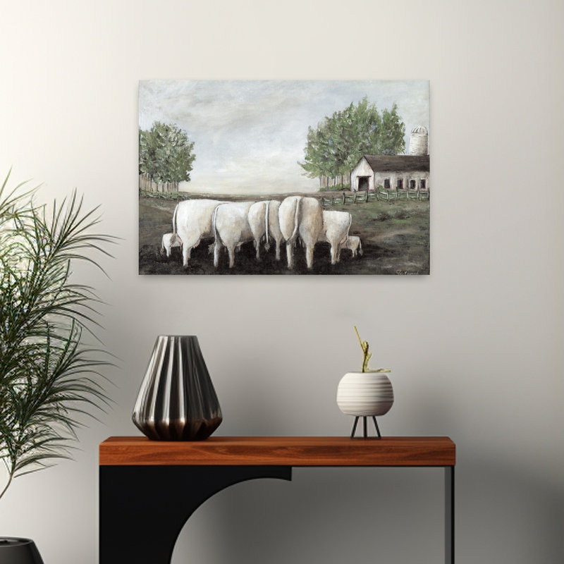 «Meeting Of The Herd», art contemporain abstrait, paysage de vache, H 16 po x l 24 po