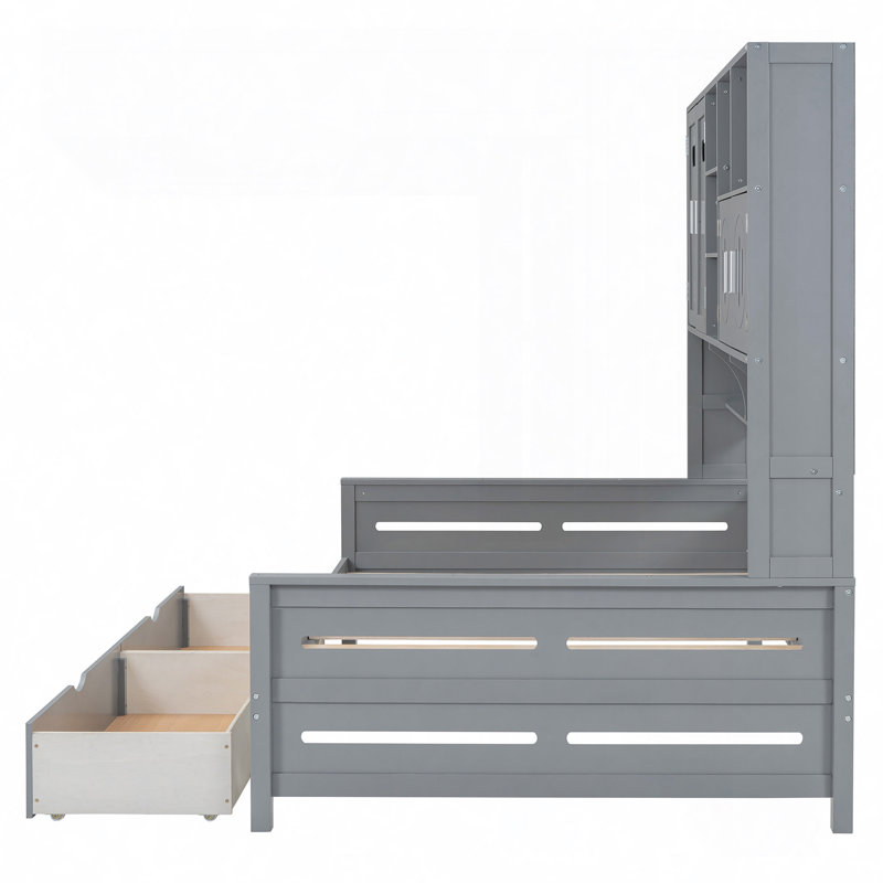 Latvina Versatile Wooden Daybed with Storage and Shelving, Wooden Daybed With 2 Drawers, And All-In-One Cabinet And Shelf