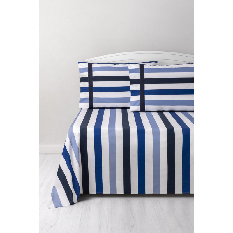 Ensemble de draps pour chambre d'amis 4 pièces Awning Stripe, Très grand, Bleu