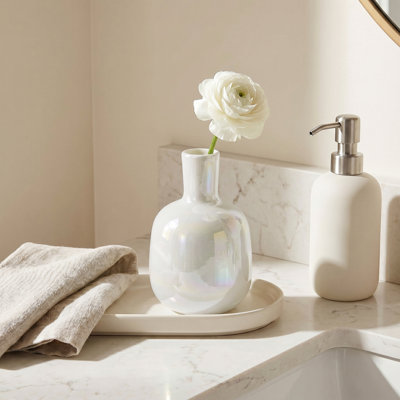 Vase en verre blanc iridescent pour petites fleurs Opaline