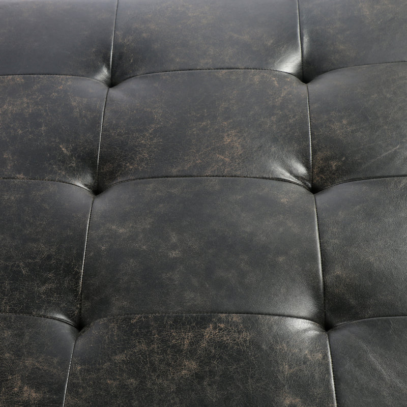 Ebony Leather and Metal Rectangular Coffee Table