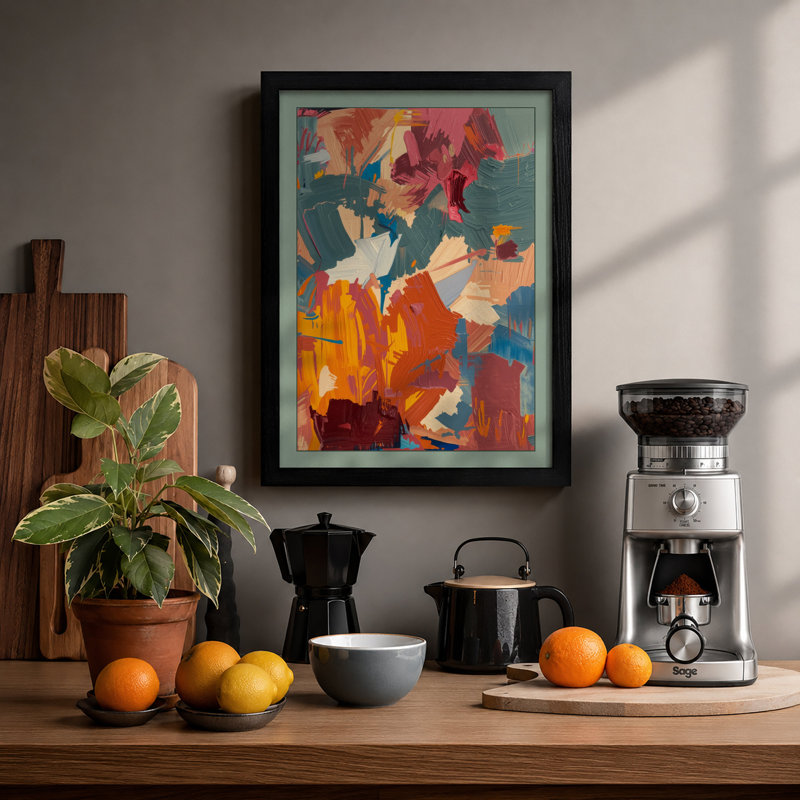 Collision of Colour Abstract - Framed Print, Black, A4 - 29.7 x 21.0 cm
