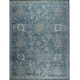 Blue Hand-Knotted Wool Floral Trelliswork Classic Traditional Modern Contemporary Carpet Rug