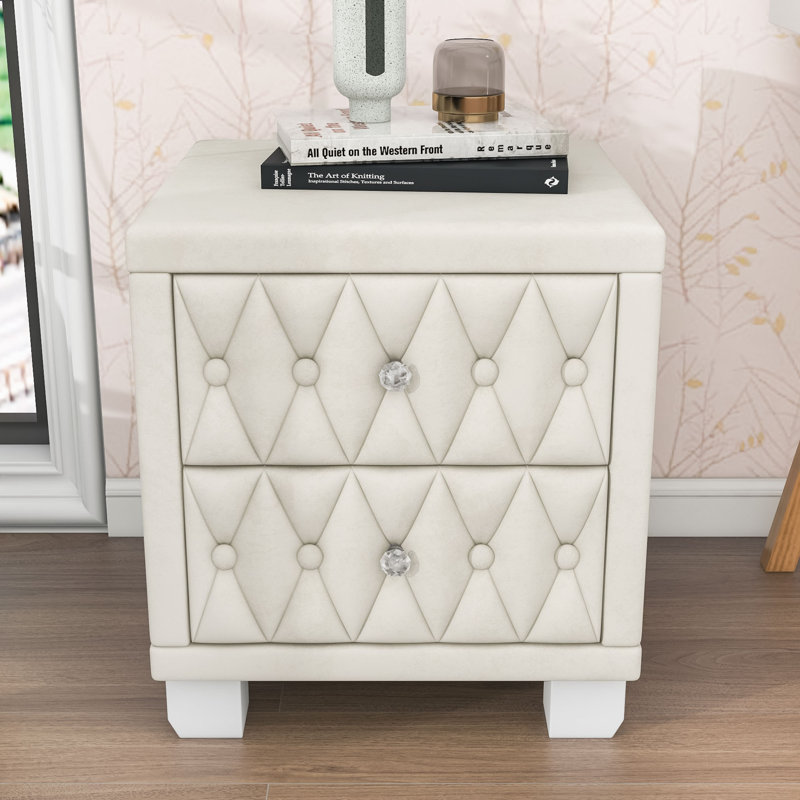 Table de chevet 2 tiroirs Modern, Beige / Blanc