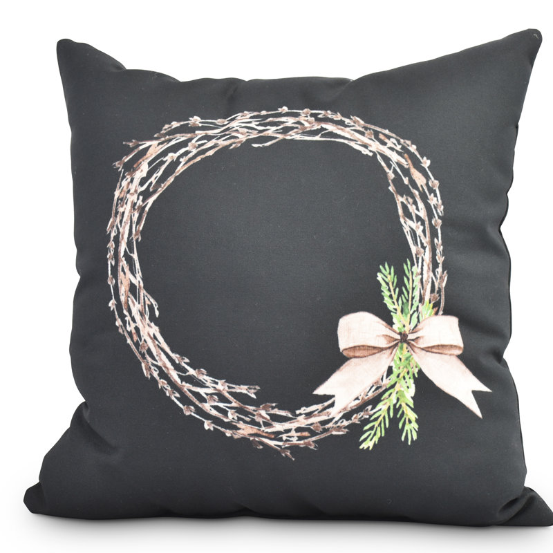 Housse et insert de coussin d'extérieur carré Winter Sprig of Green, 18 po x 18 po, Noir