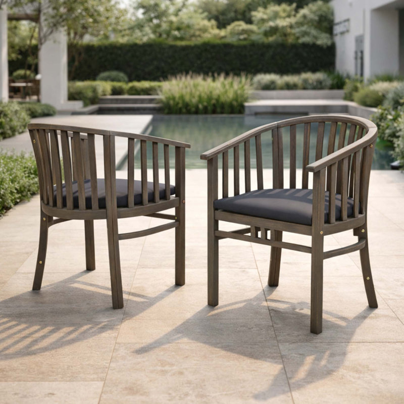 Ensemble de 2 chaises de salle à manger d'extérieur en bois avec coussins, Dark Gray, Gray