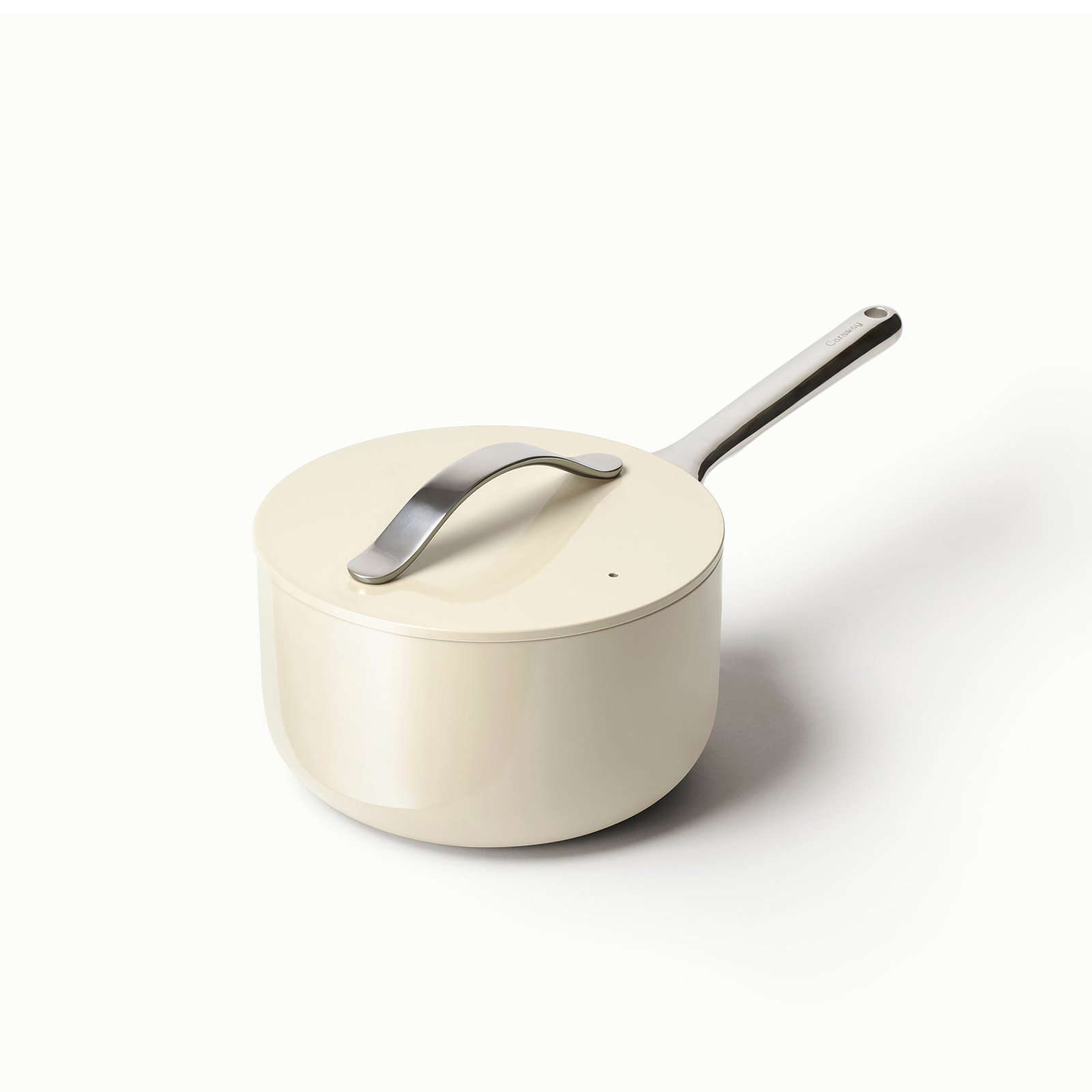 Caraway Non-Stick Ceramic Saucepan, Cream, 3 quarts