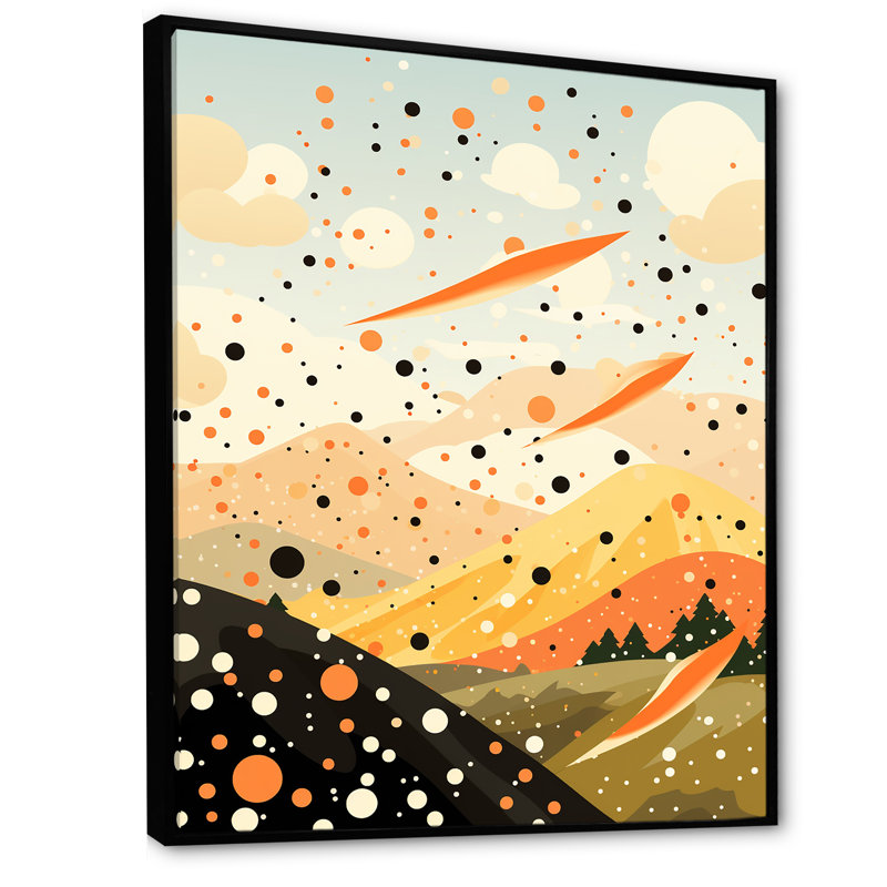 Jaune et orange, montagnes mystiques - Art mural fantastique, Cadre flottant noir, H 40 po x l 30 po x P 1,5 po