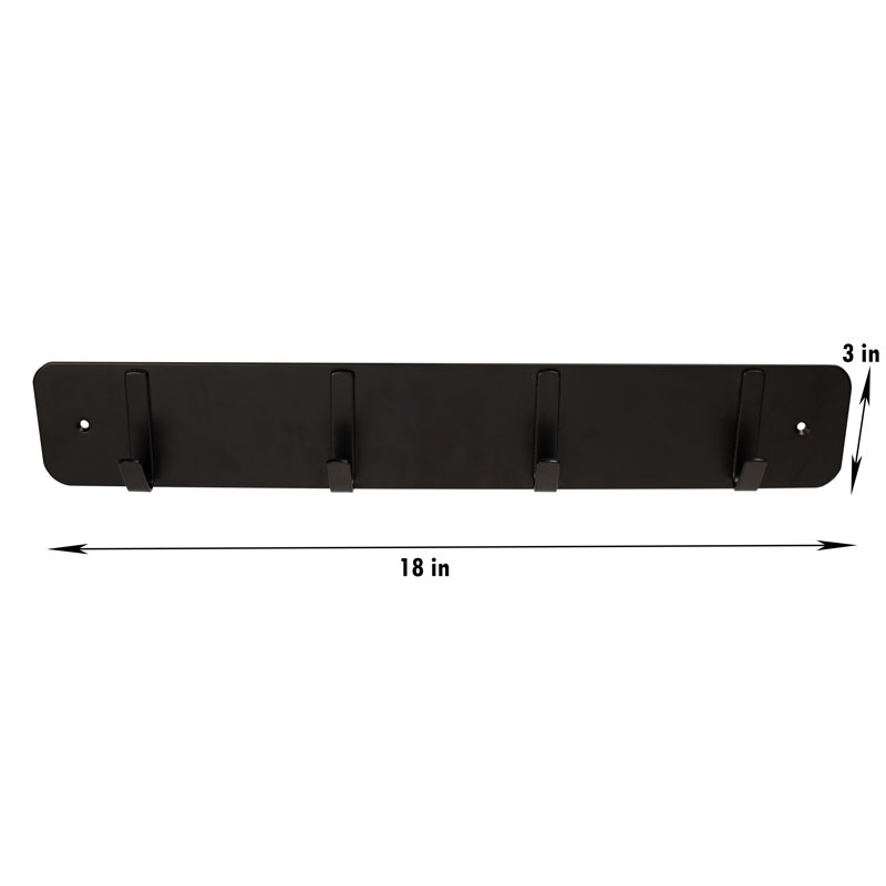 Matte Black Metal Wall Mounted Hook Rack with 4 Hooks