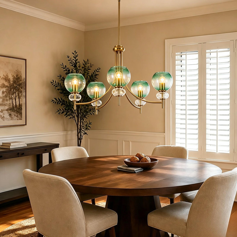 5-Light Modern Pendant Light with Gradient Green Glass Shades