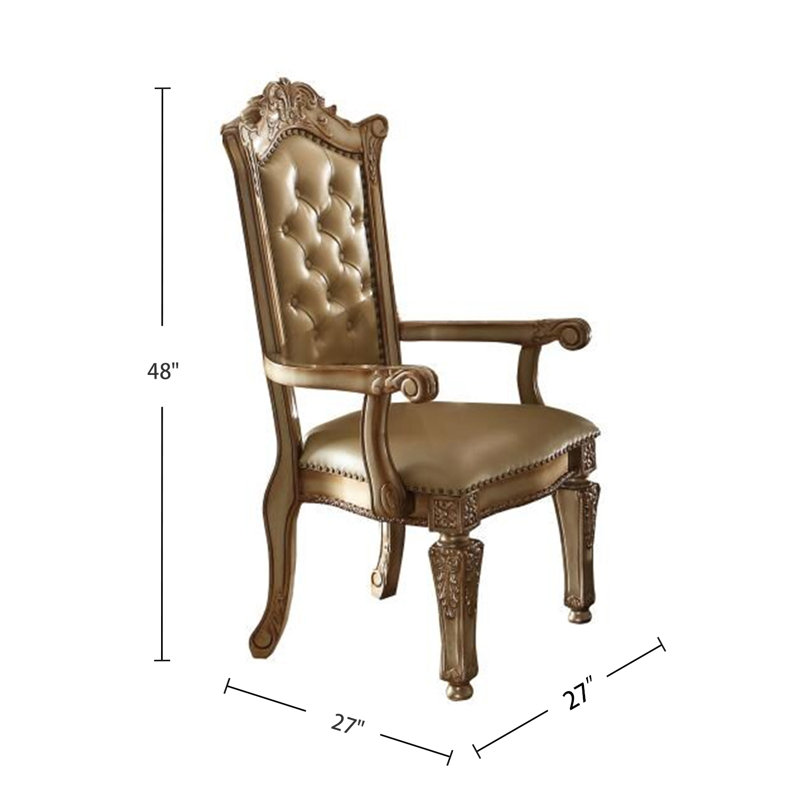 ACME Vendome Arm Chair (Set-2), Bone Synthetic Leather & Gold Patina, Brown, Gold Patina